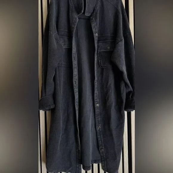 PILCRO Anthropologie Ribbed Button Down Duster Shacket in Gray Black Size XL - Picture 4 of 4